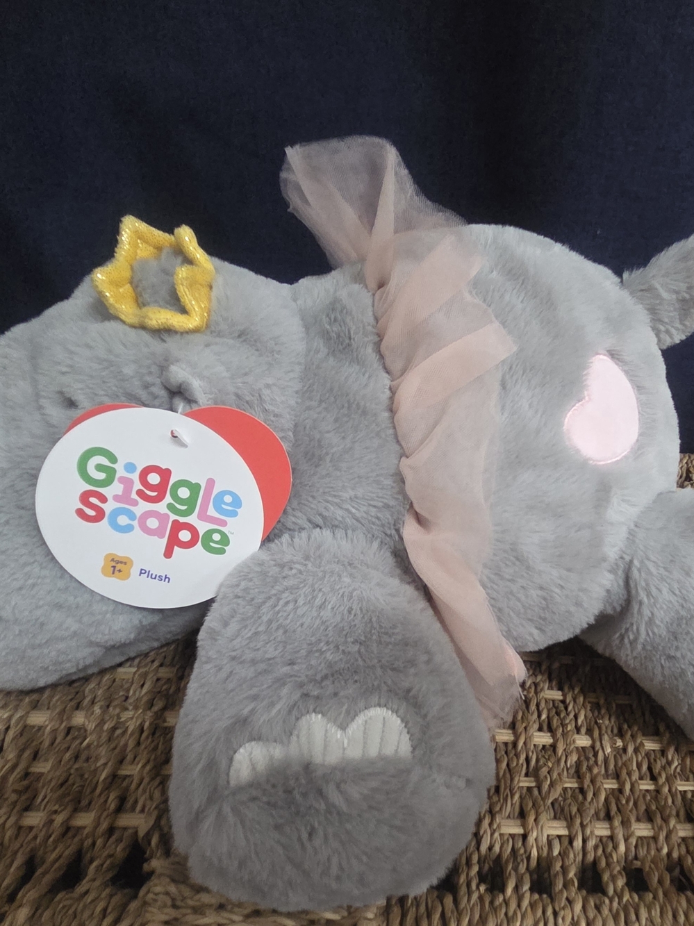 NWT Giggle Scape Gray Plush Hippo with Pink Accents Biz Z
